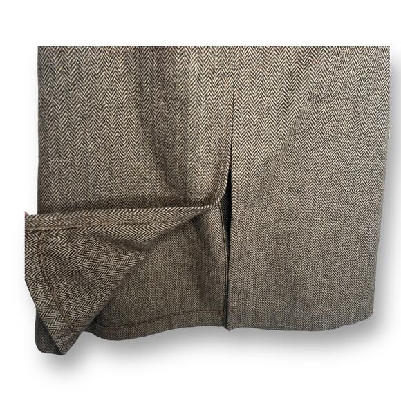 Vintage 70s Brown Double Split Herringbone Career Classic Midi Skirt Size Small - Picture 5 of 12
